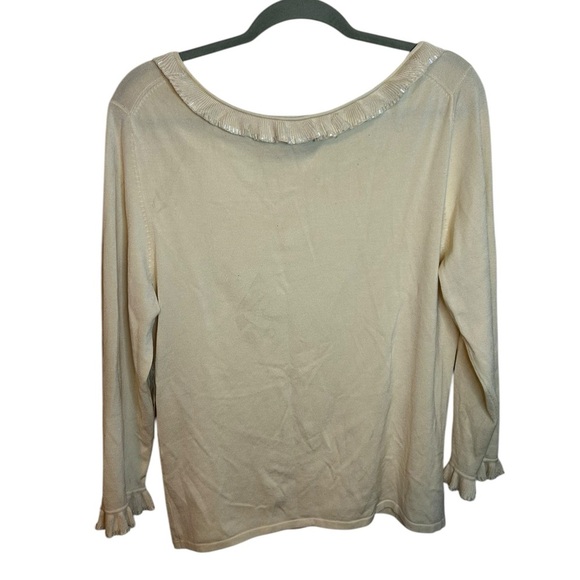 Nwt Pursuits Ltd. cream Silk Ruffle Beaded Sweater - Picture 2 of 7